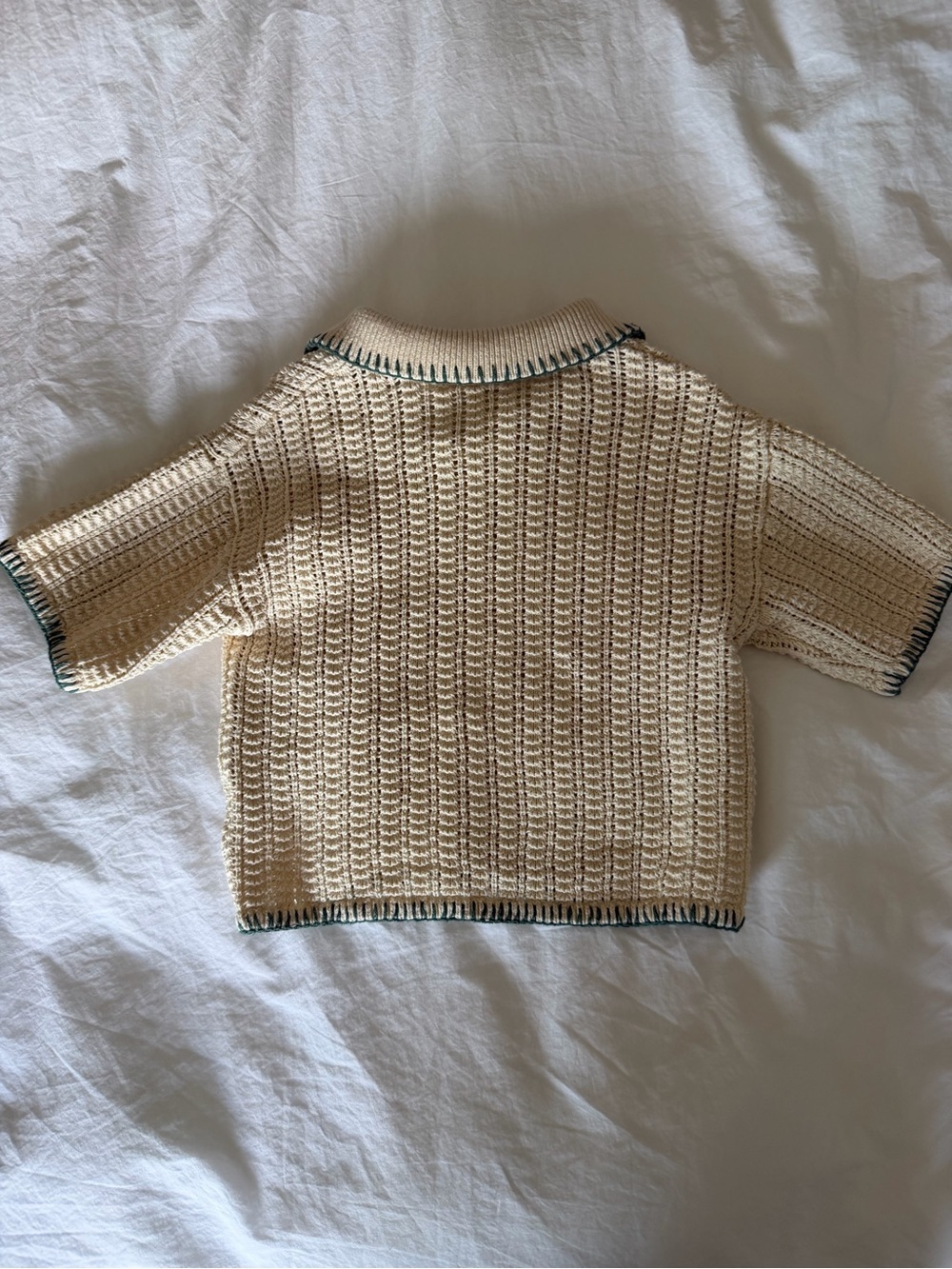 Zara Kids Crochet Knit Polo Cream Green Stitch 18M 86cm - Picture 2 of 5